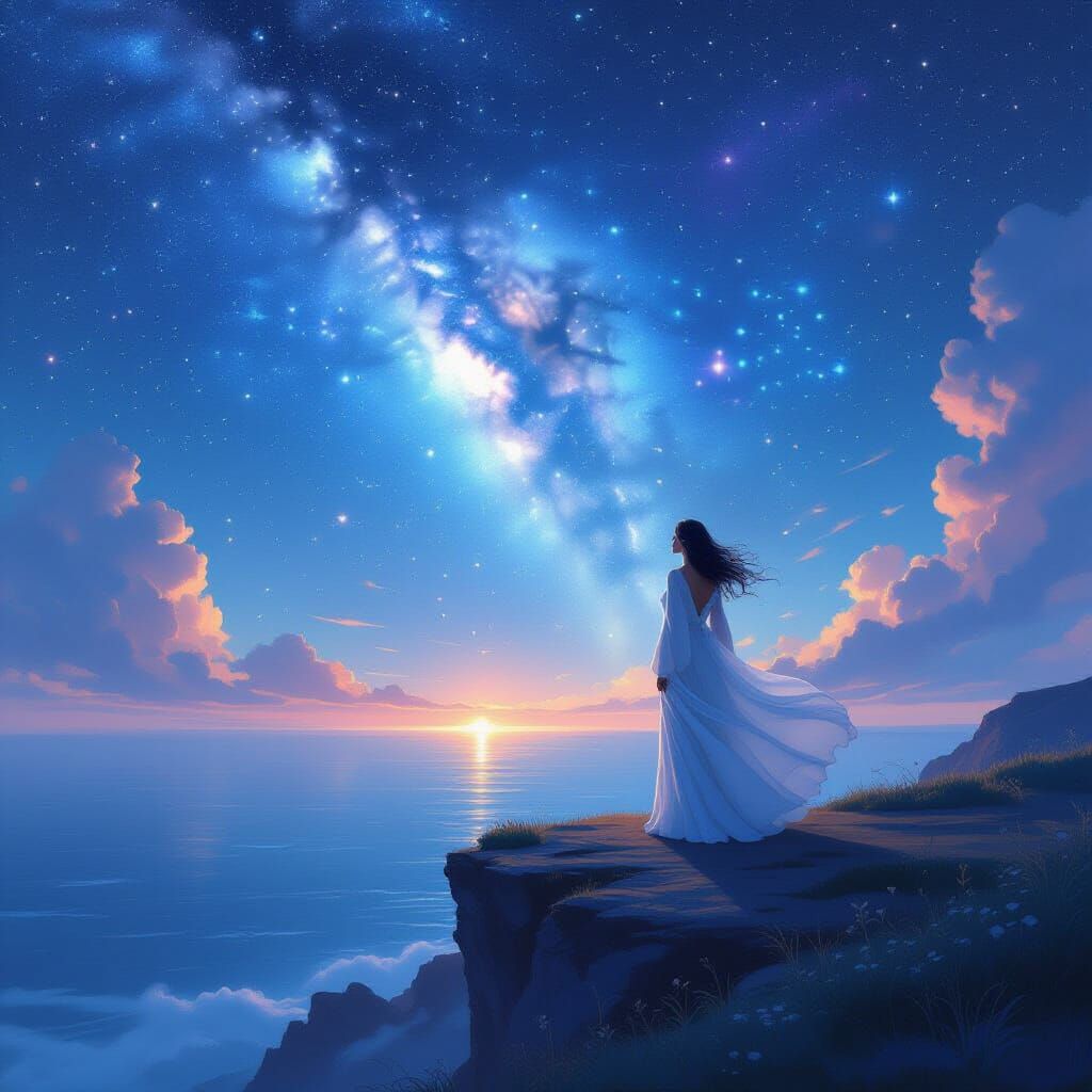 Nebula Woman at Cosmic Ocean's Edge