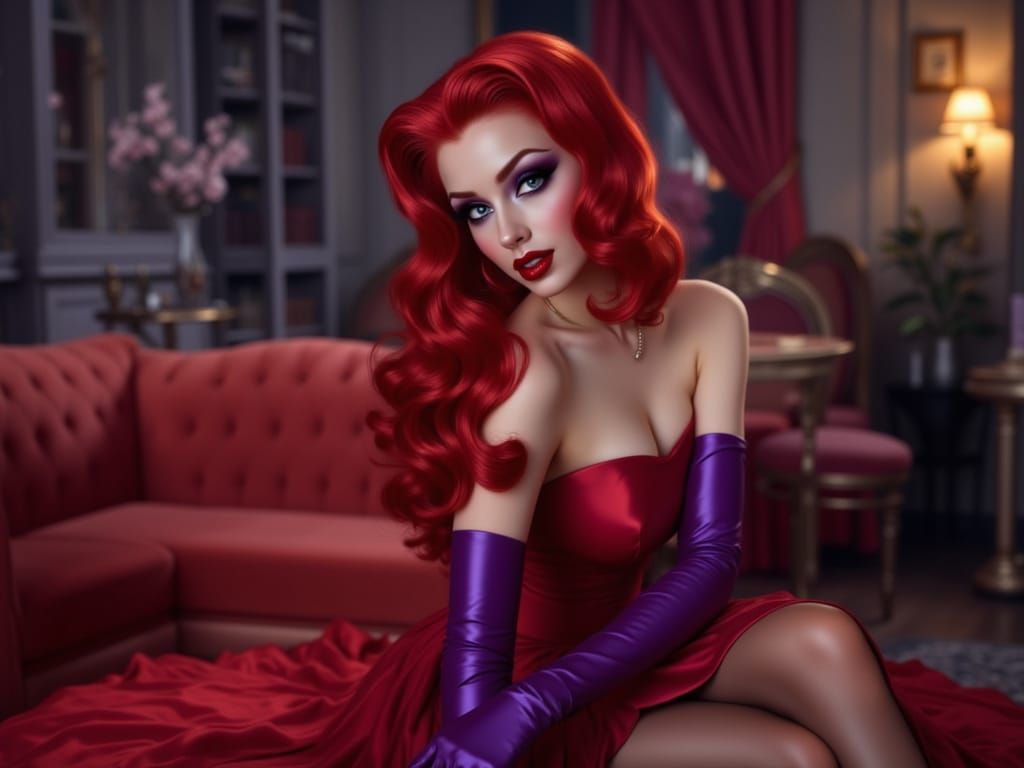 Jessica Rabbit Cosplay in Glamorous Red Strapless Dress