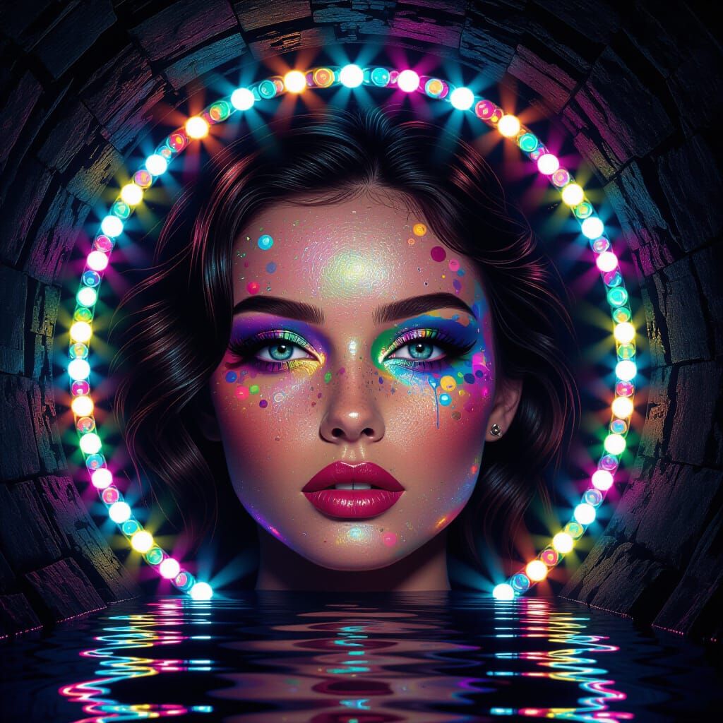 Hyperrealistic Kaleidoscope of Lights in Dark Tunnel