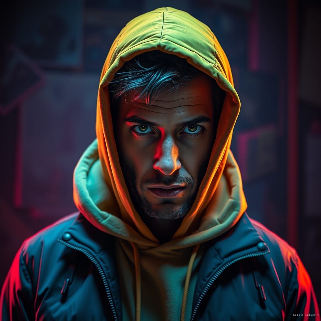 Hyperrealistic Hacker with Neon Accents