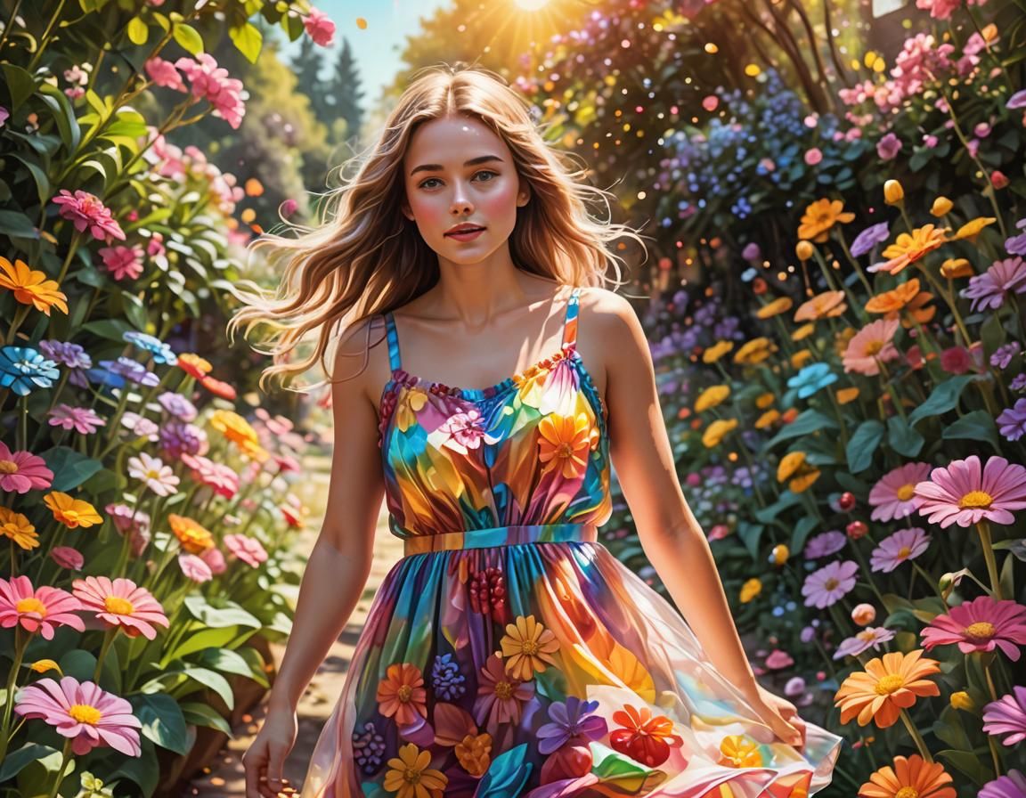 Woman in Candy Garden: Hyperrealistic Digital Art