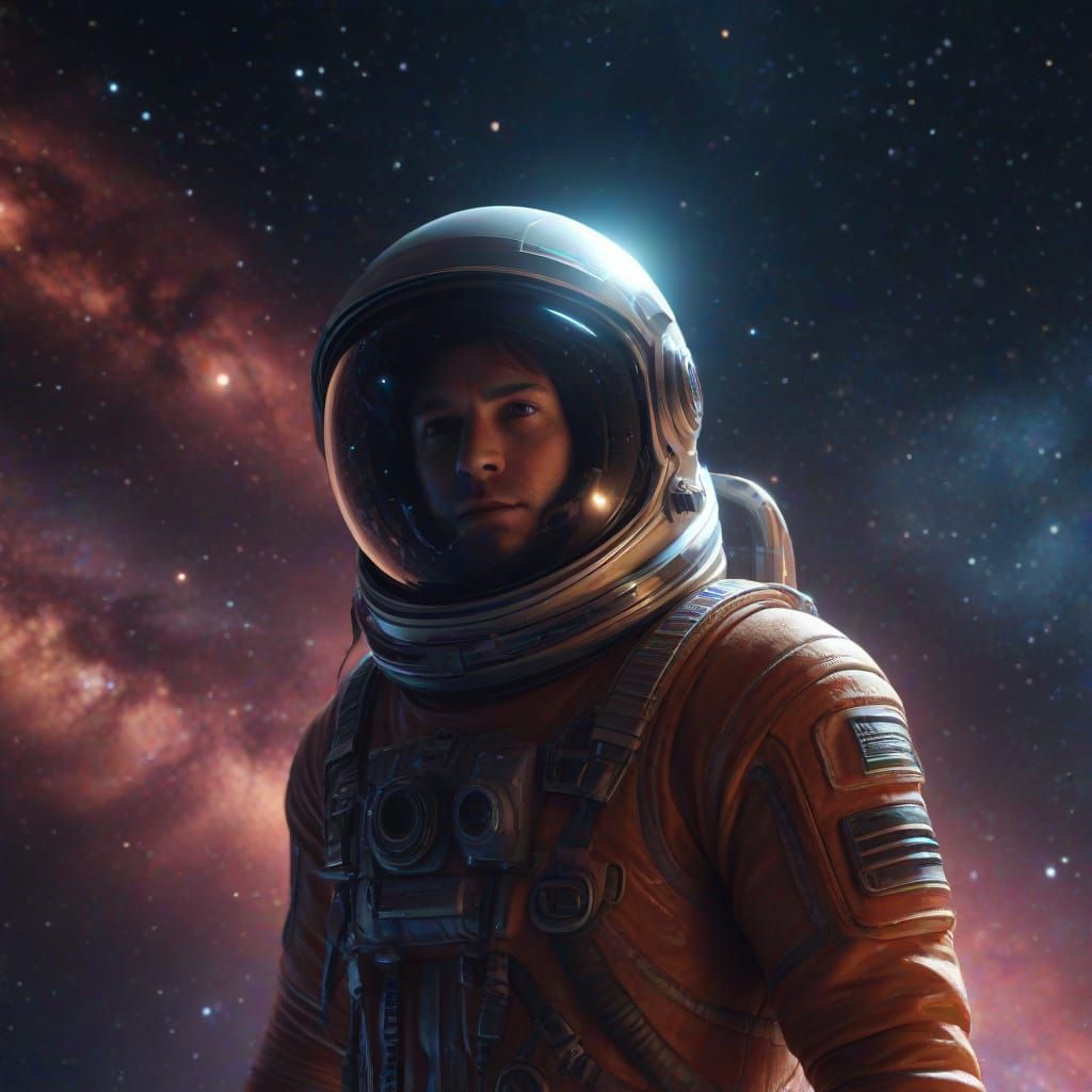 Retro-Futuristic Astronaut in Deep Space