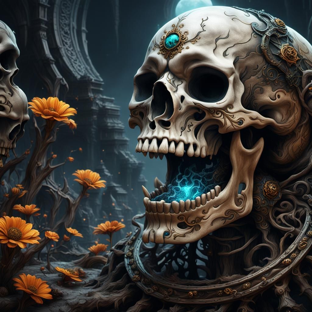 Detailed Skull Matte Painting in Deep Color