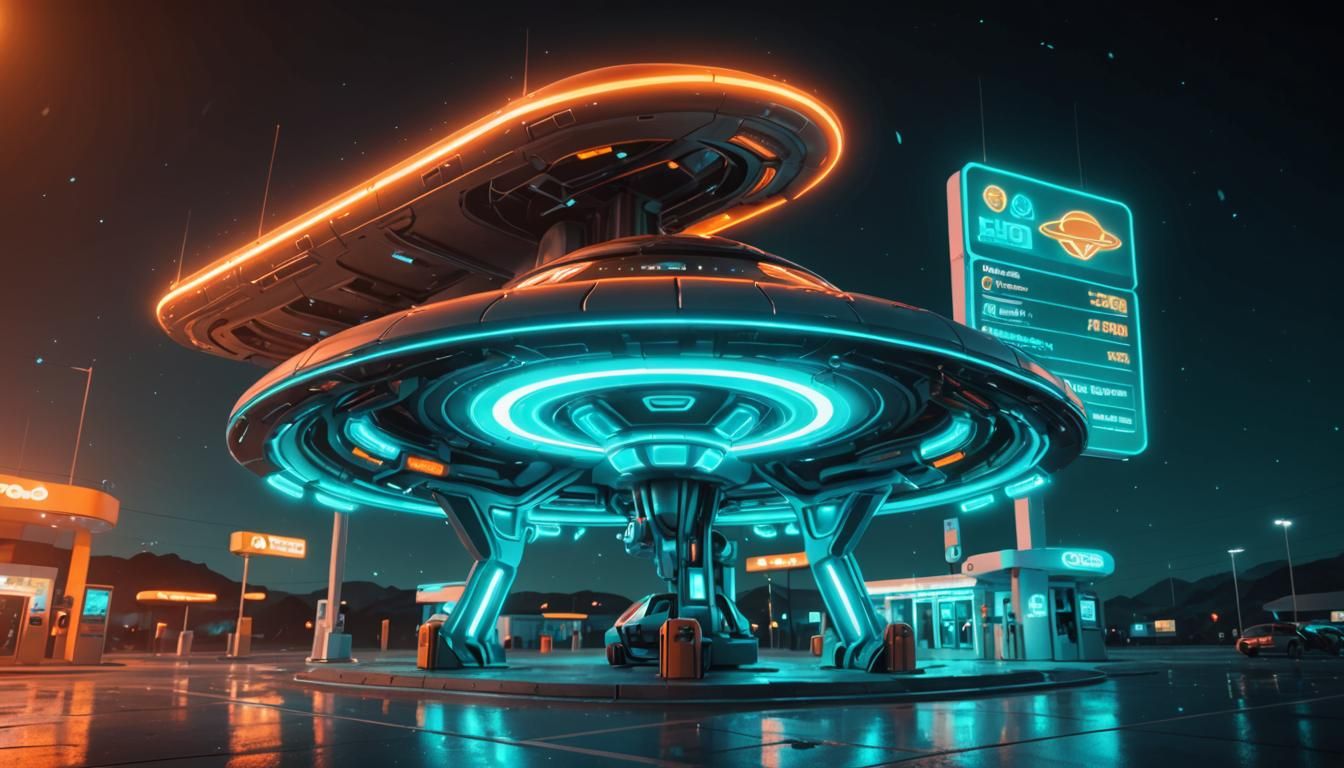 UFO at High-Tech Gas Station with AR Overload