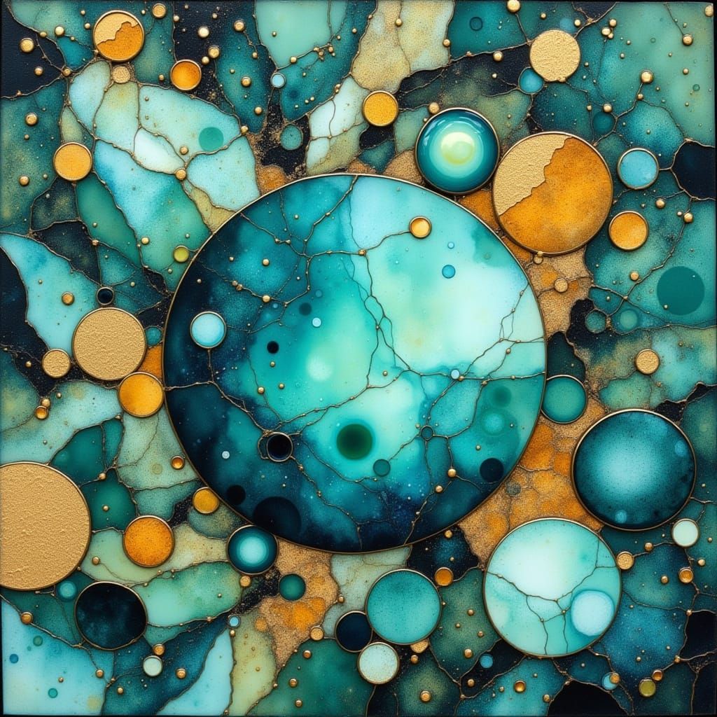 <lora:divineOil:1.0> <lora:Teal and gold:1.0> <lora:Draw Me A Cityscape:1.0> <lora:Liquid Ink Flux:1.0> Turquoise blue m...