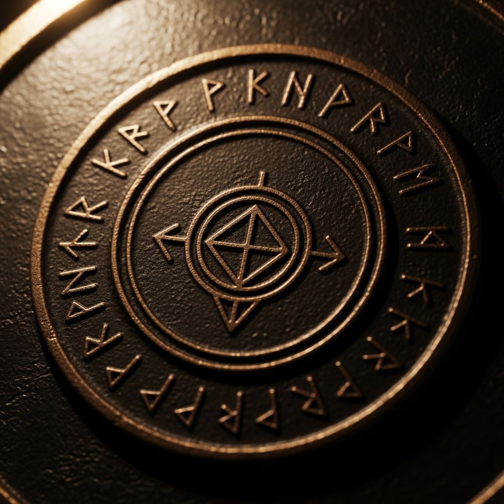 Ancient Bronze Plaque with Gothic Seal and Runic Inscription...