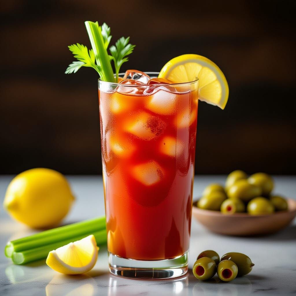 Photorealistic Bloody Mary Cocktail with Garnishes
