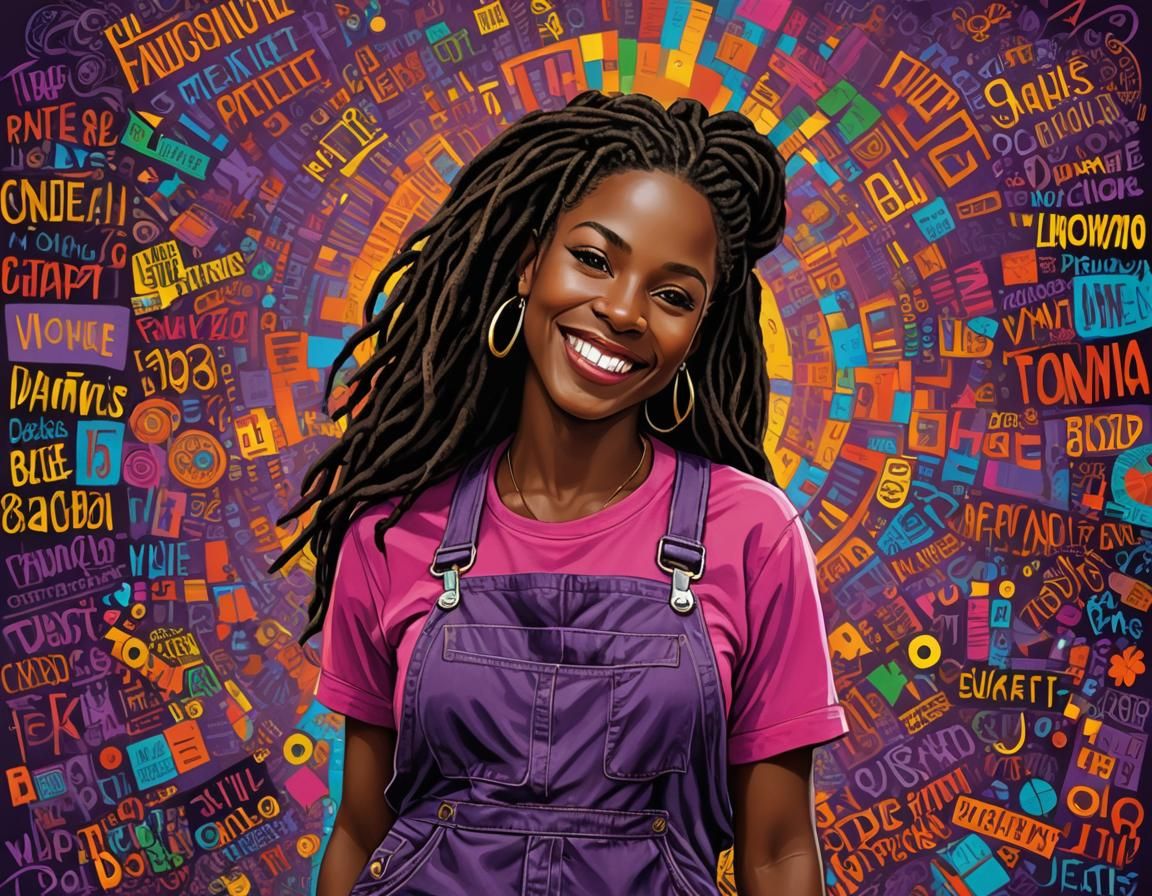 Beautiful Dark-Skinned Woman in Colorful Urban Fashion