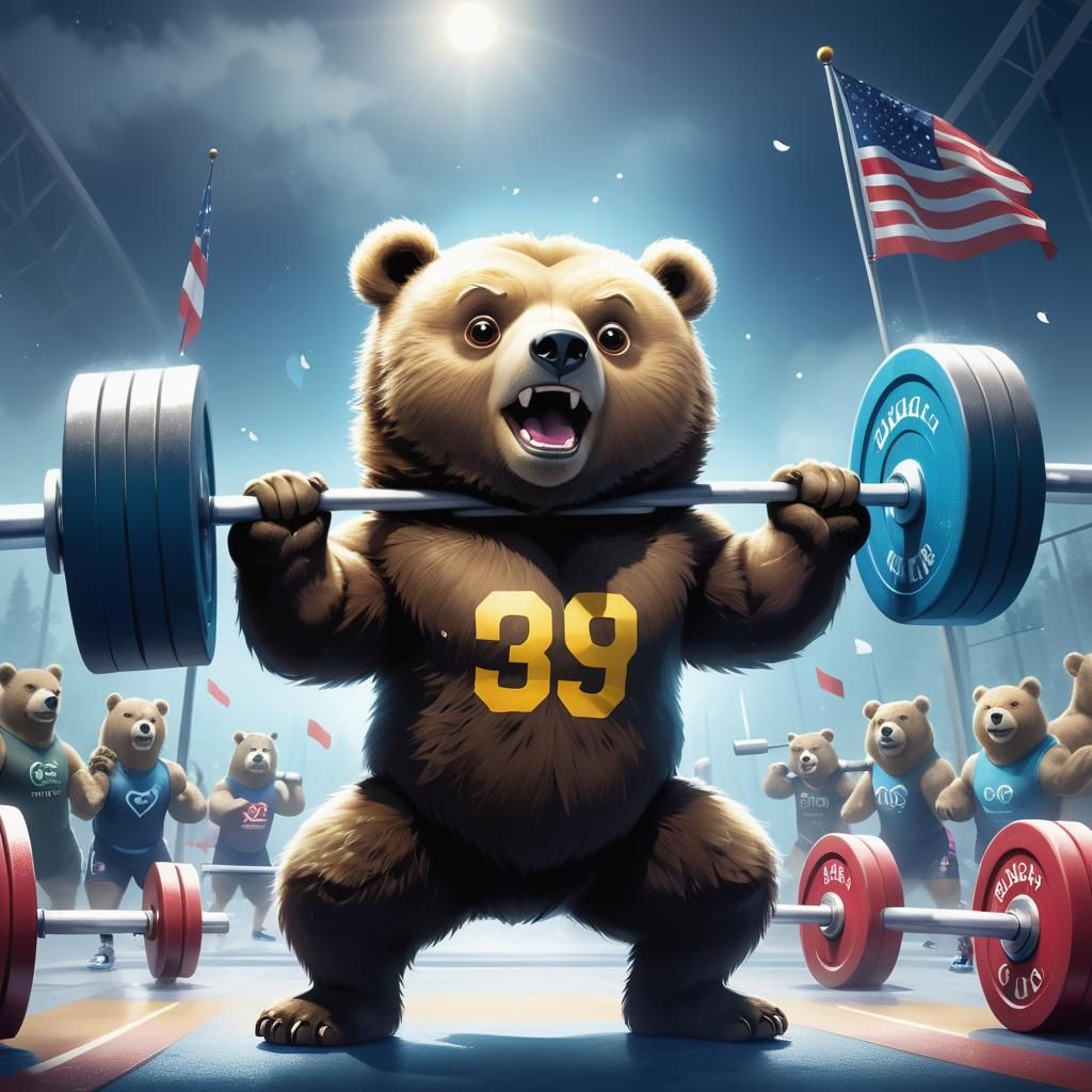 Animal Olympics ( bear lifting weights )