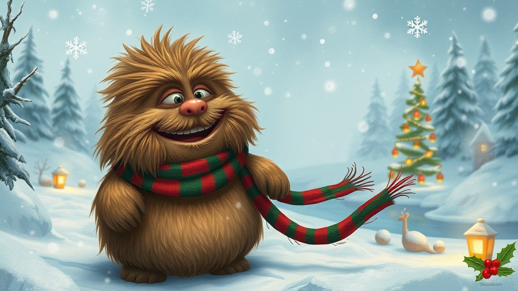 Whimsical Winter Bigfoot in a Festive Wonderland
