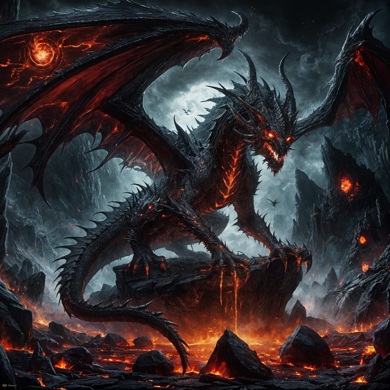 Diabolic Dragon Crouching on Obsidian Crag
