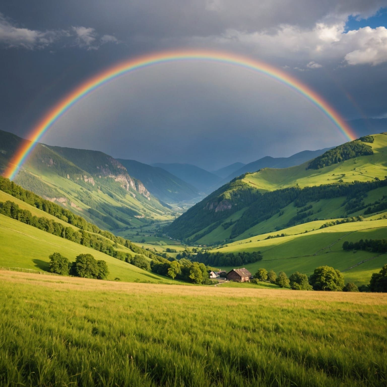 Rainbow over mountains in countryside