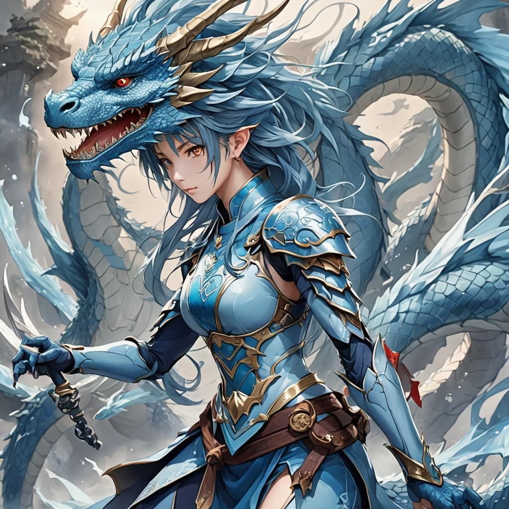 Light Blue Dragon in Anime Style