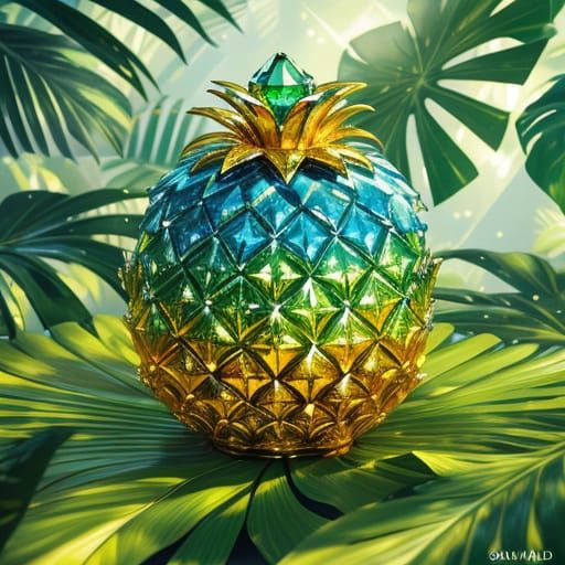 Hyperrealistic Diamond Pineapple in Vibrant Tropical Colors