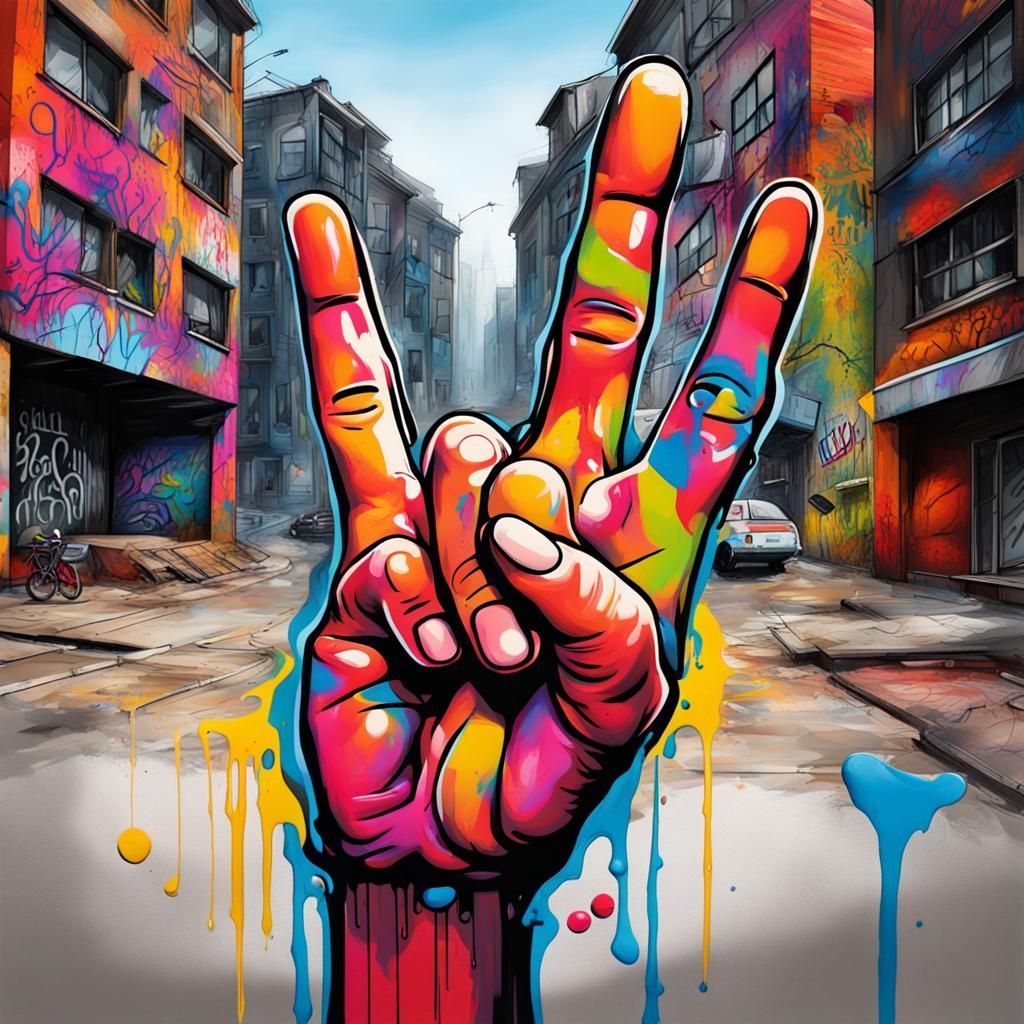 Colorful Graffiti Hand with Secondhand Text