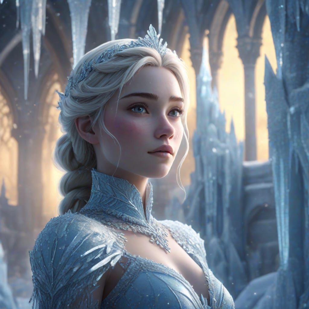 Elsa in Her Ice Castle: Fantasy Concept Art