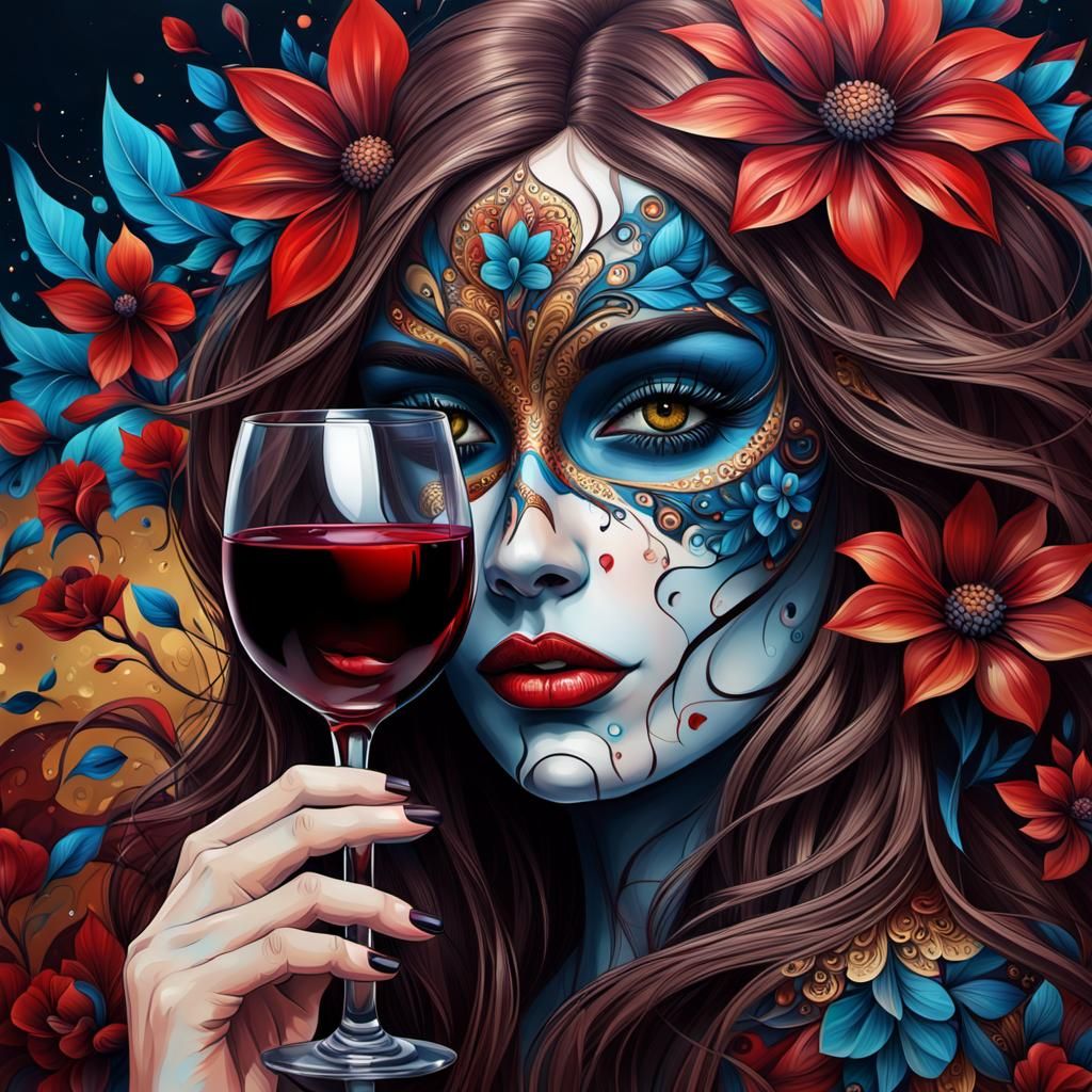 Woman with Fractal Flowers: Tragic Realism Street Art