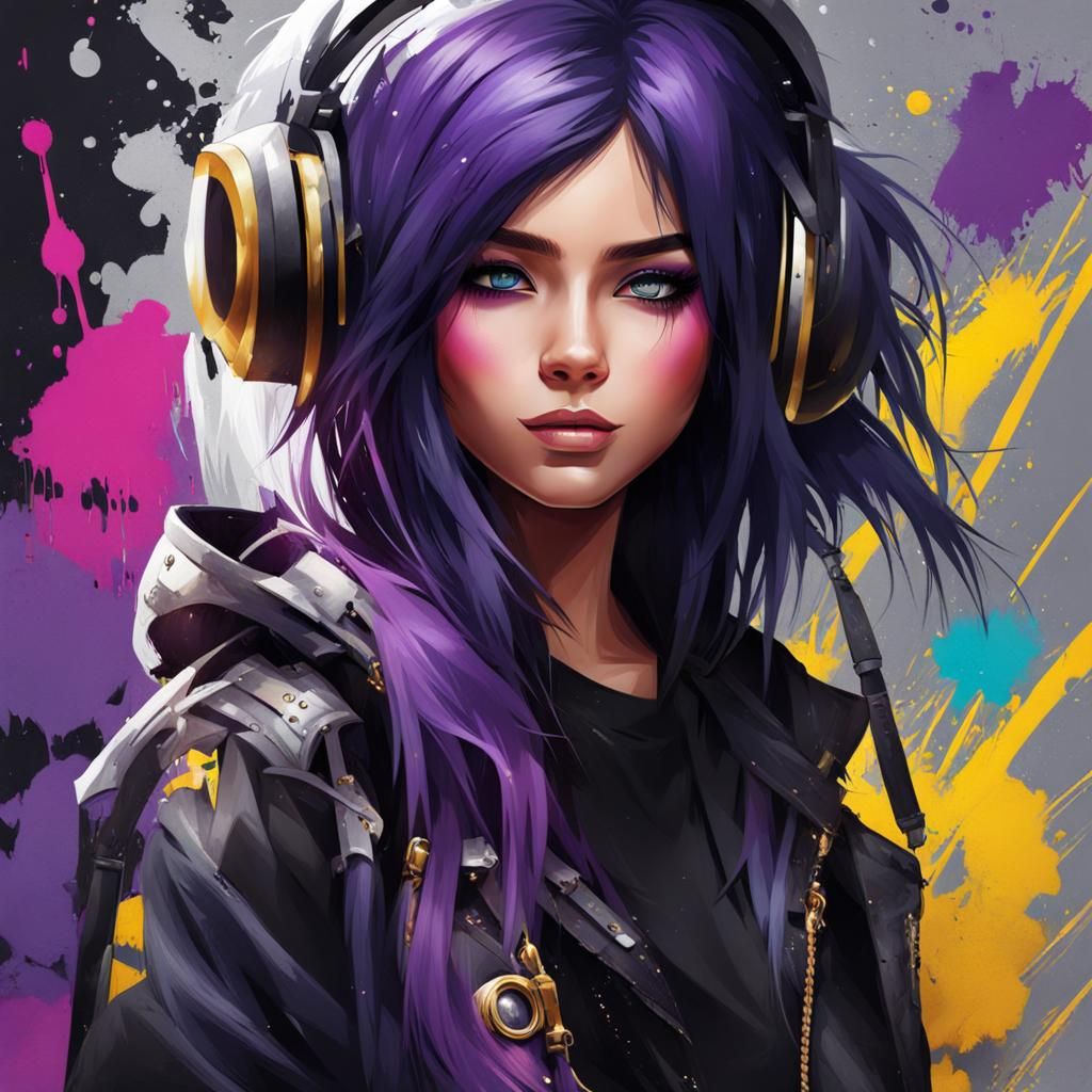 Cute Warrior Girl in Graffiti Splash Art