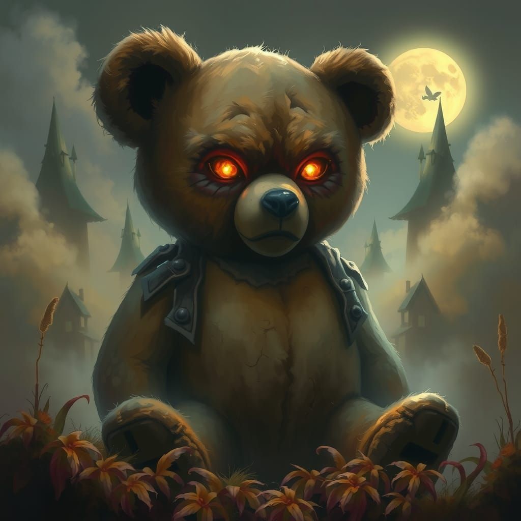 Ethereal Teddy Bear in Moonlit Dreamscape