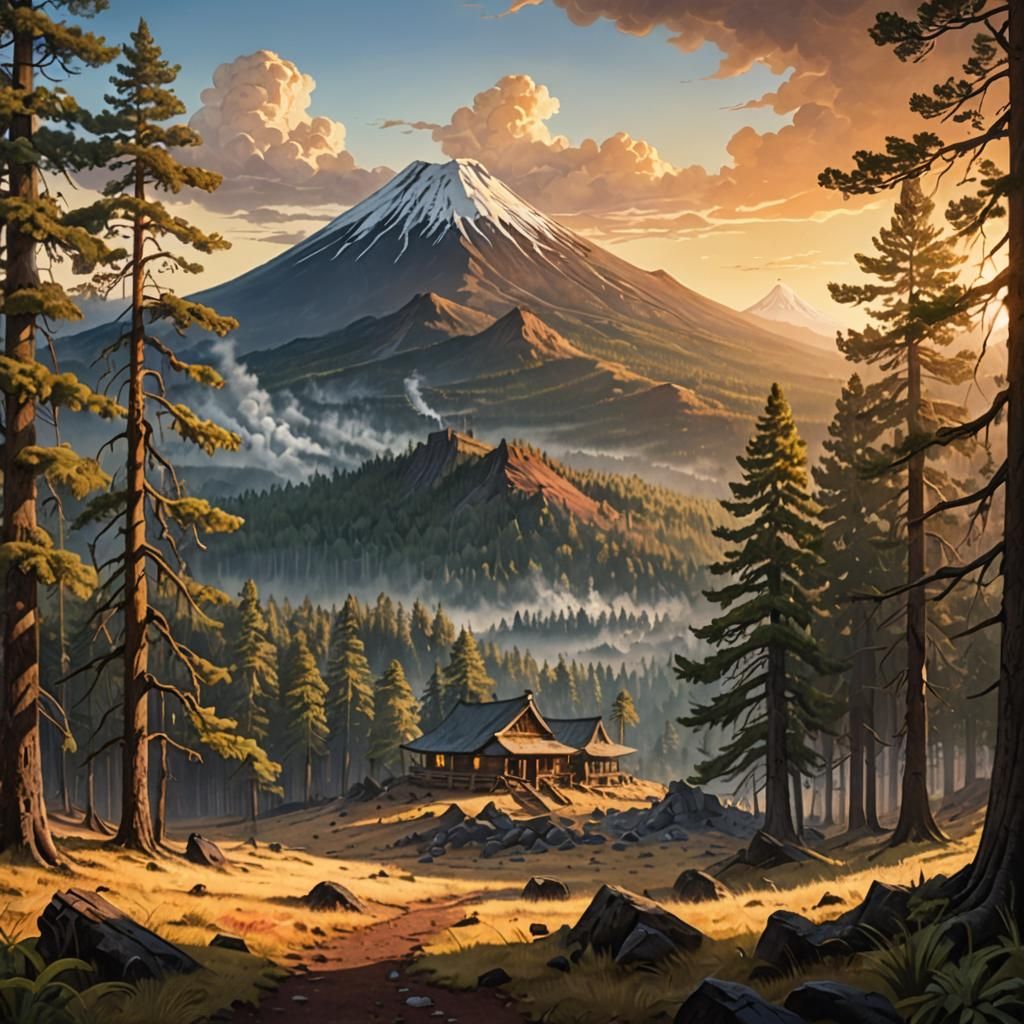 Frontier Fort and Dormant Volcano, Digital Painting