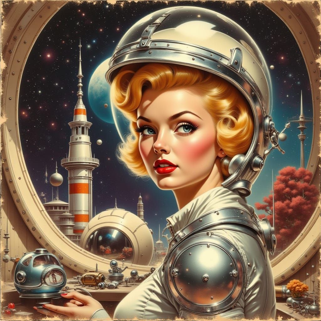 Pin-Up Astronaut on Retro Sci-Fi Pulp Magazine Cover
