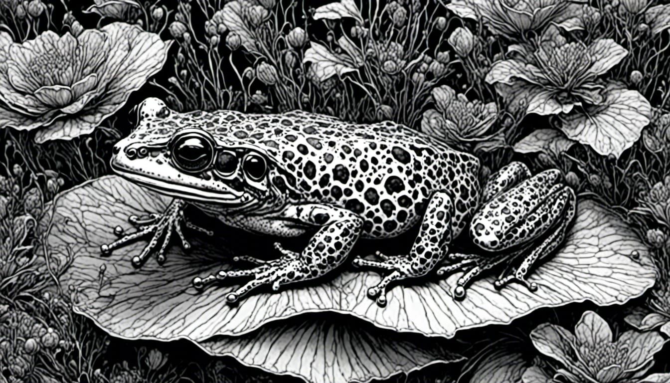 Psychedelic Poison Frog on Lily Pad: Surreal Art