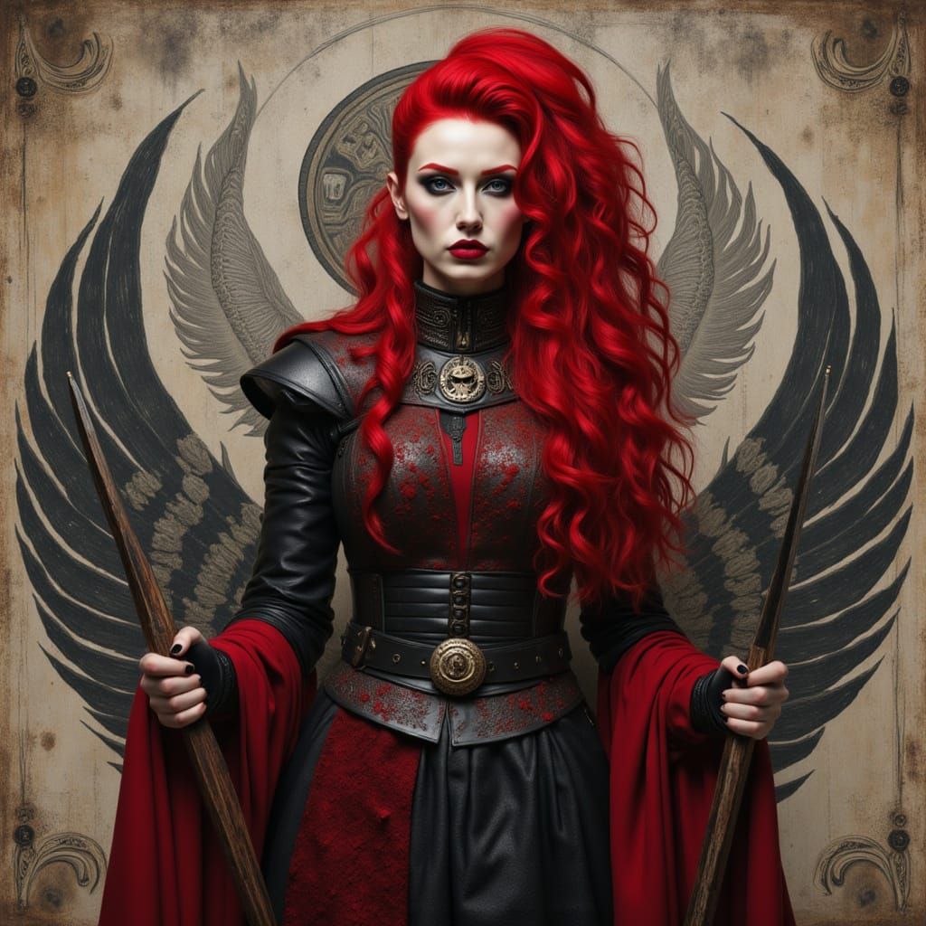 Nordic Punk Viking Woman in Crimson Robes