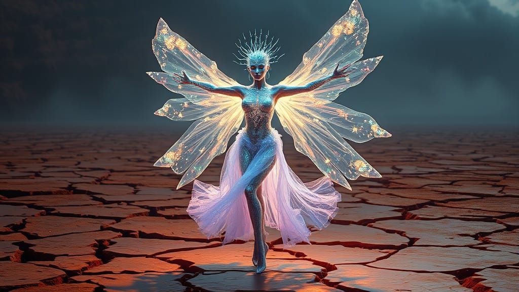 Supernatural Ethereal Dancer Illuminates Surreal Clay Landsc...