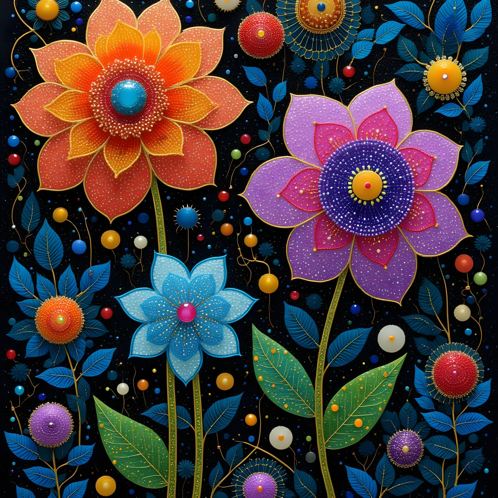 Vibrant Beaded Flowers in Gothic Whimsical Style
