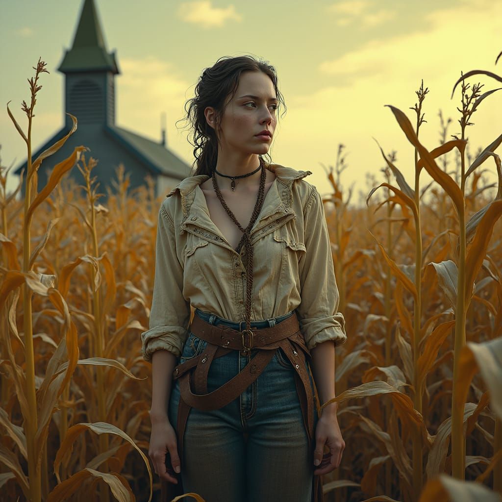 Cornfield Horror: Anne Hathaway in Unreal Engine 5 Style