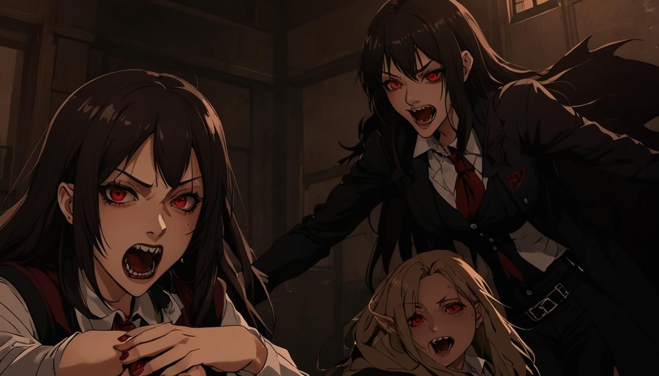 Vampire High-School Girls in Anime Style