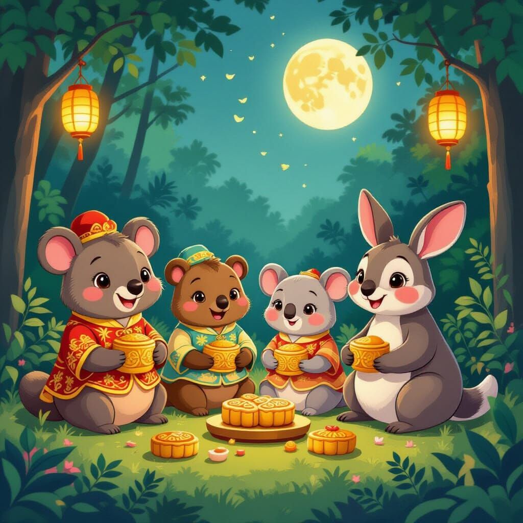 Australian Animals Celebrate Mooncake Festival in Jungle