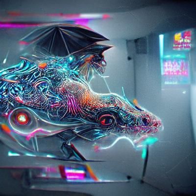 Cybernetic Dragon in Holographic Cyberpunk Style