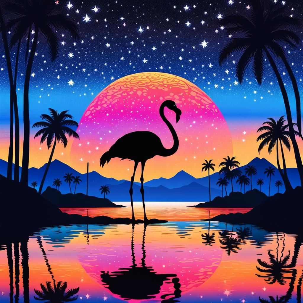 Surreal Flamingo Silhouette in Neon Sunset