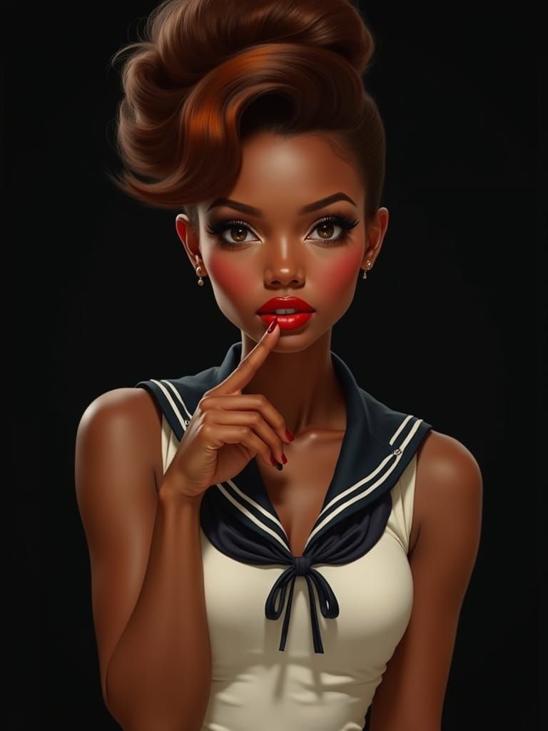 Vintage Pin-Up Girl in Sailor Outfit, Vargas Style