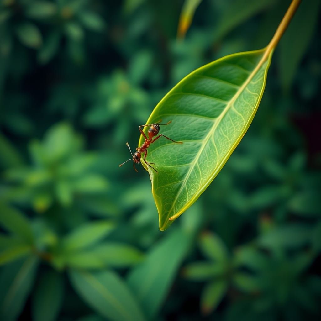 Ant Surfing a Leaf Above Jungle Canopy