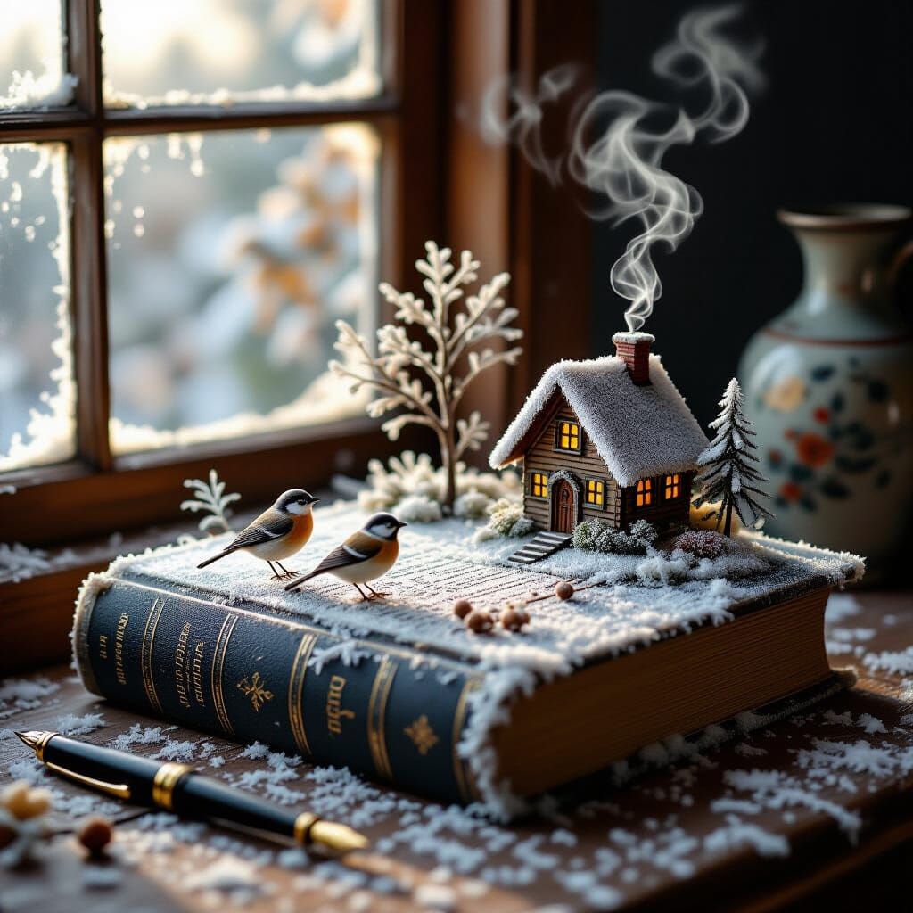 Miniature Autumn Landscape on Frosty Book