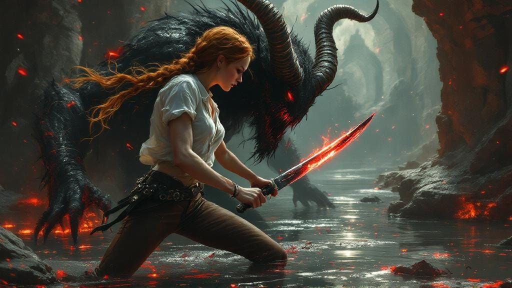 Ginger Woman Battles Demon in Forsaken Temple