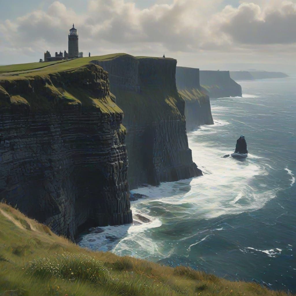 Impressionist Cliffs of Moher Overlooking Churning Sea