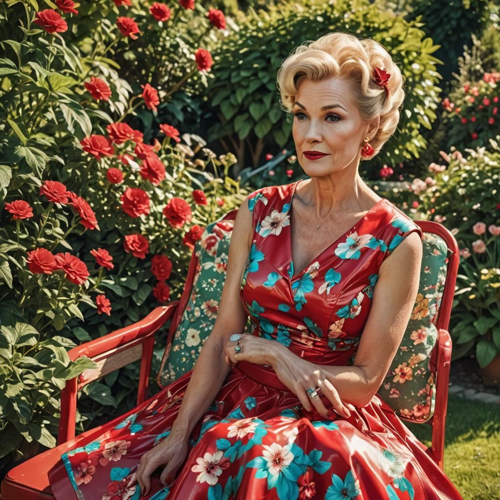 Blonde Woman in Red Dress: Retro Pin-Up Portrait