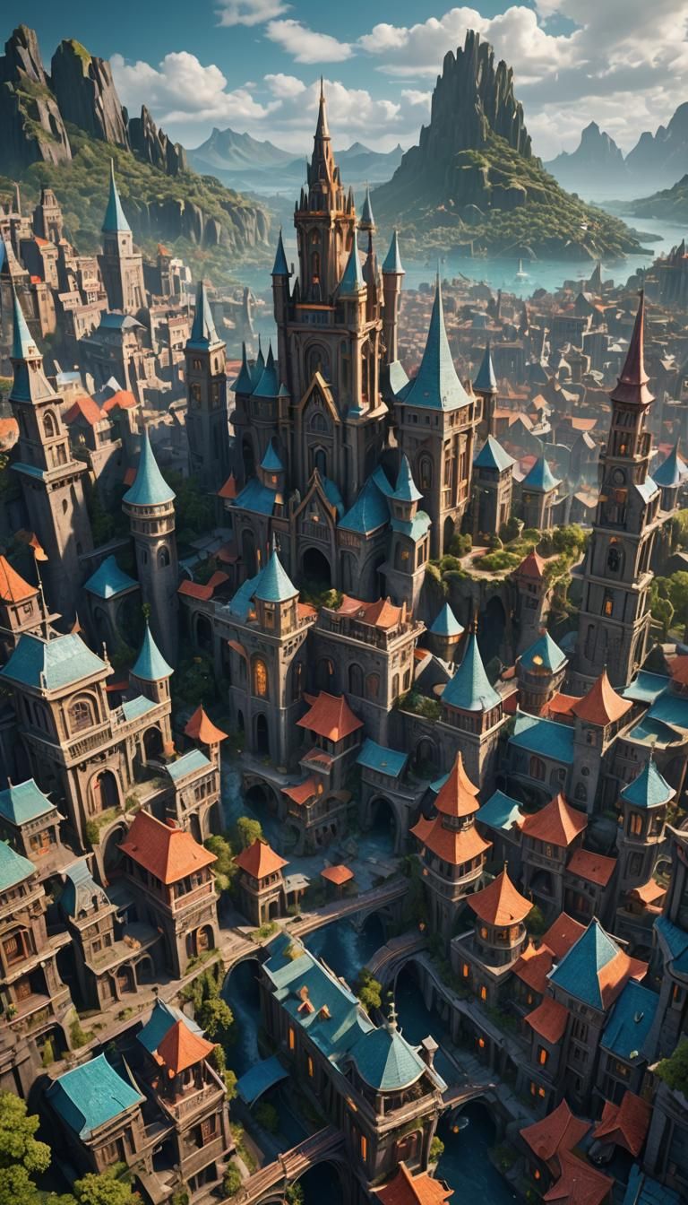 Fantasy Cityscape in Detailed Matte Painting Style