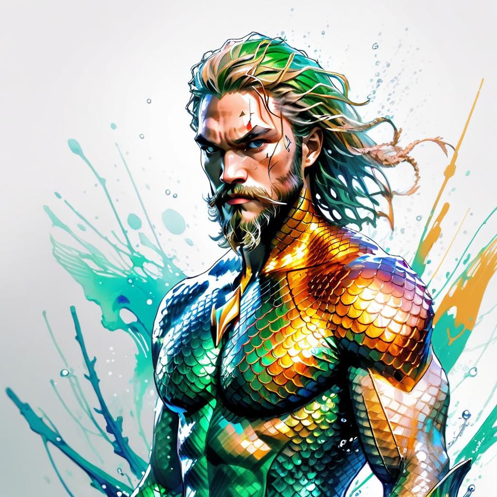 Aetherpunk Aquaman Anime Sketch in Vivid Colors