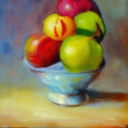Colorful Fruit Bowl in Impressionist Style
