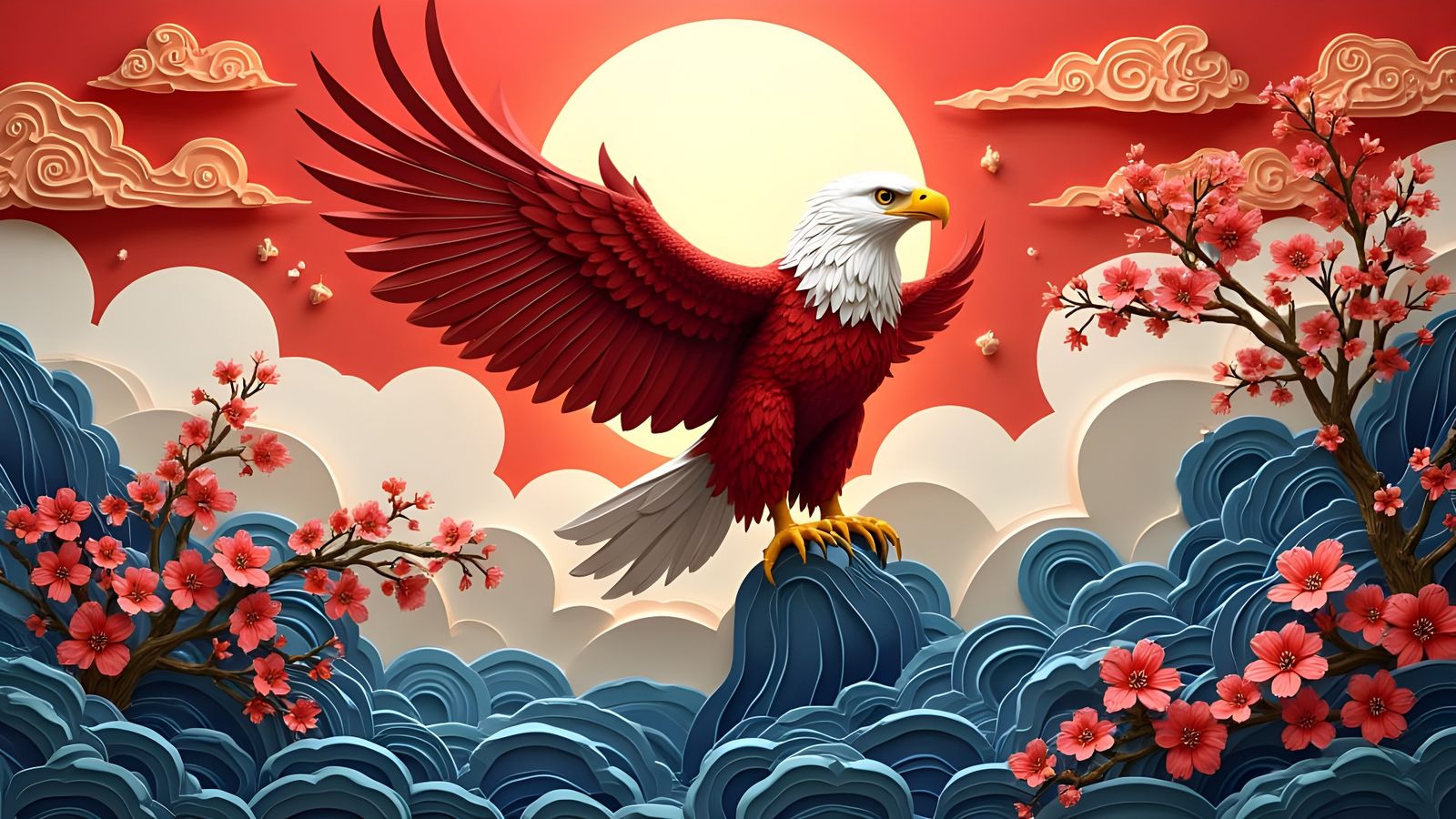 Red Sea Eagle in Vibrant Paper Cut Style