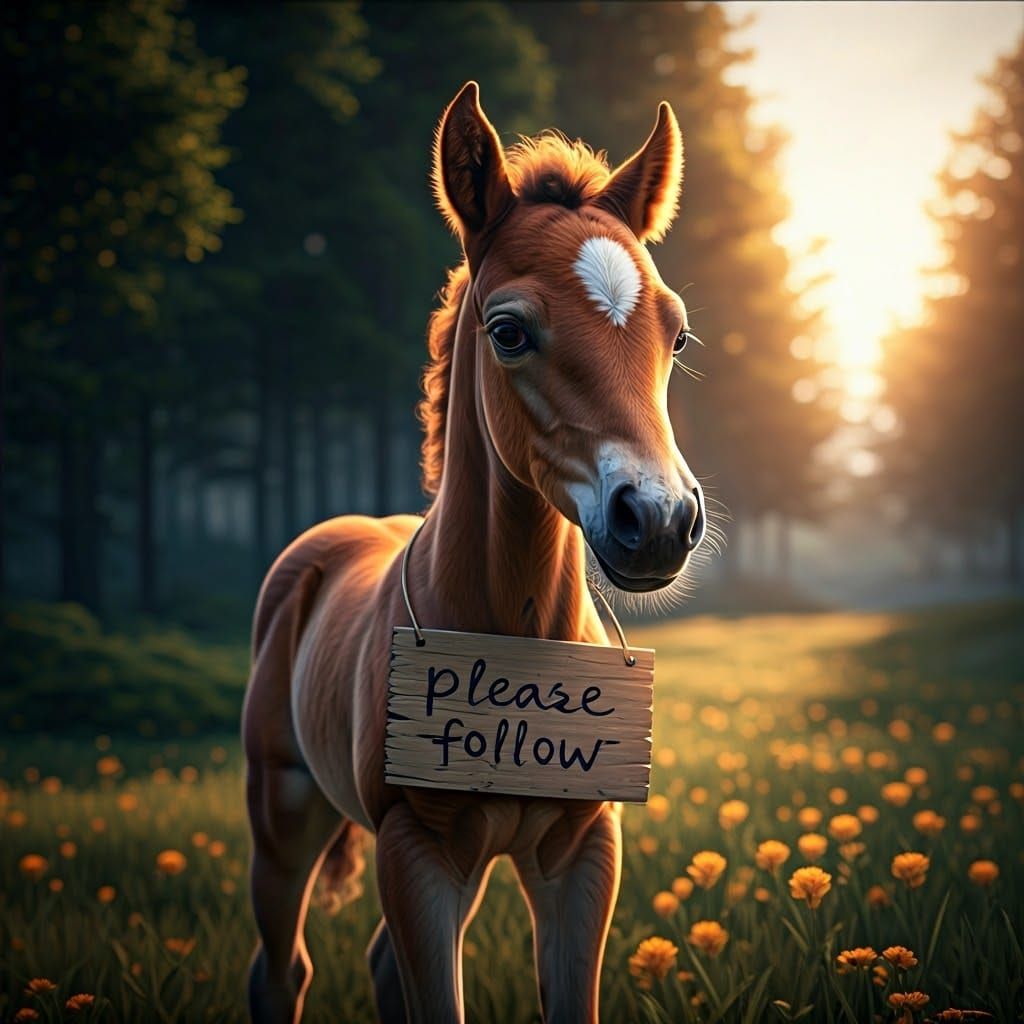 Gentle Foal Asks for Follow in Dream Landscape