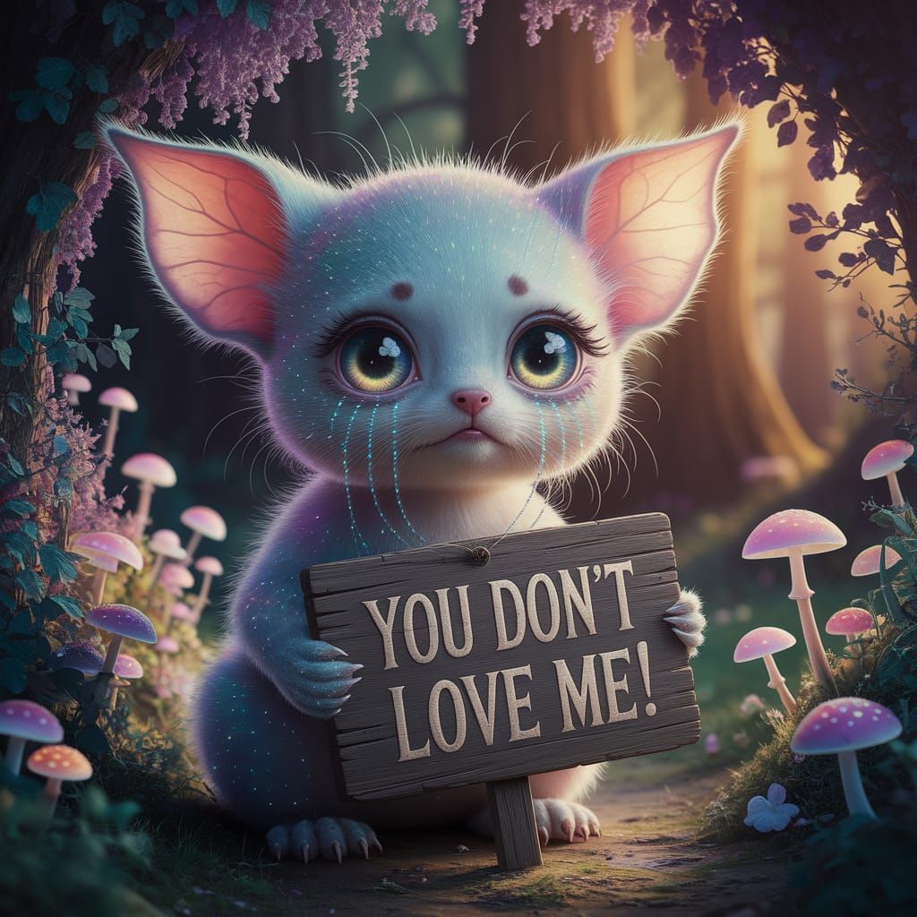 Whimsical Creature's Heartbreak: A Surreal Forest Scene