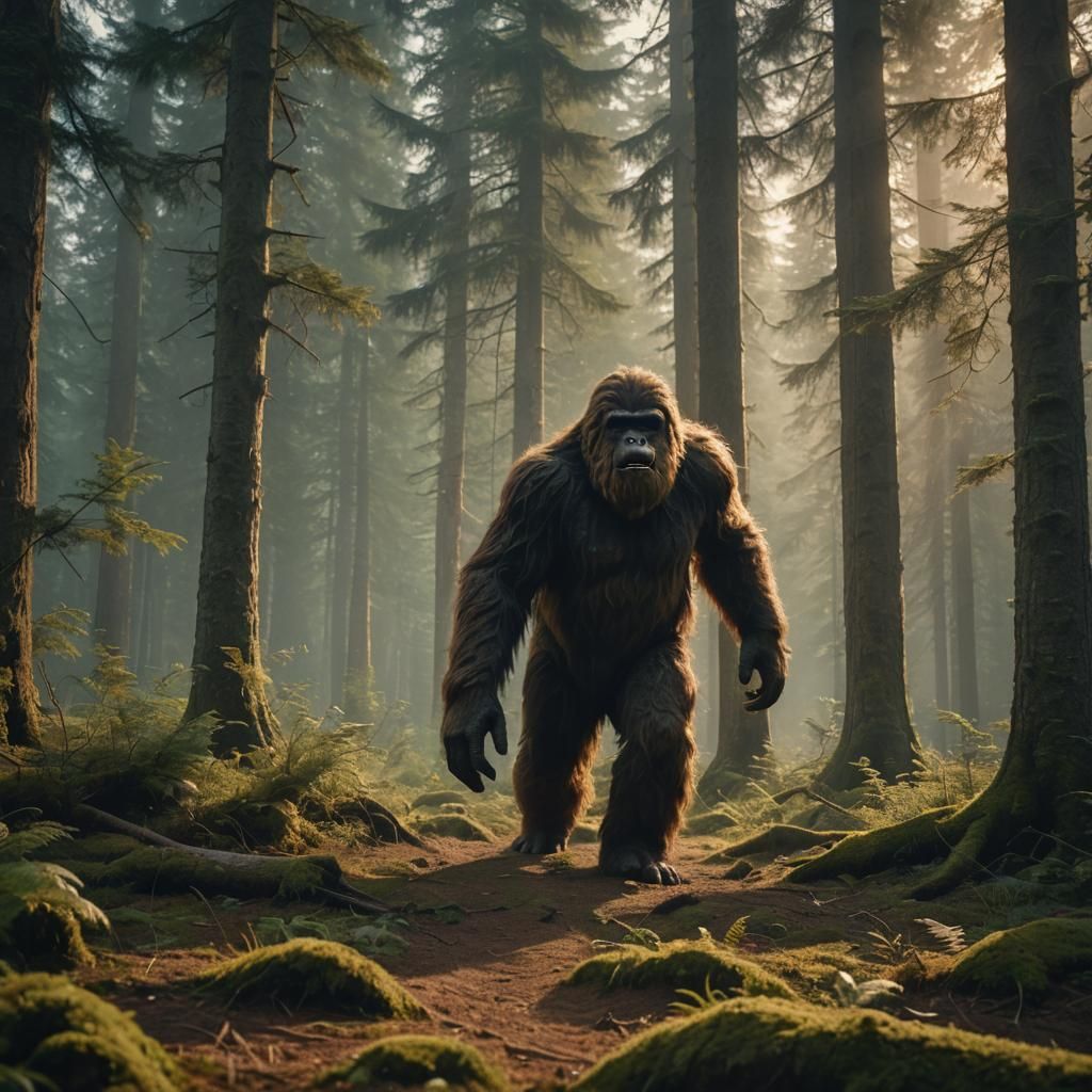 Sasquatch Encounter in Misty Forest: Wildlife Photography
