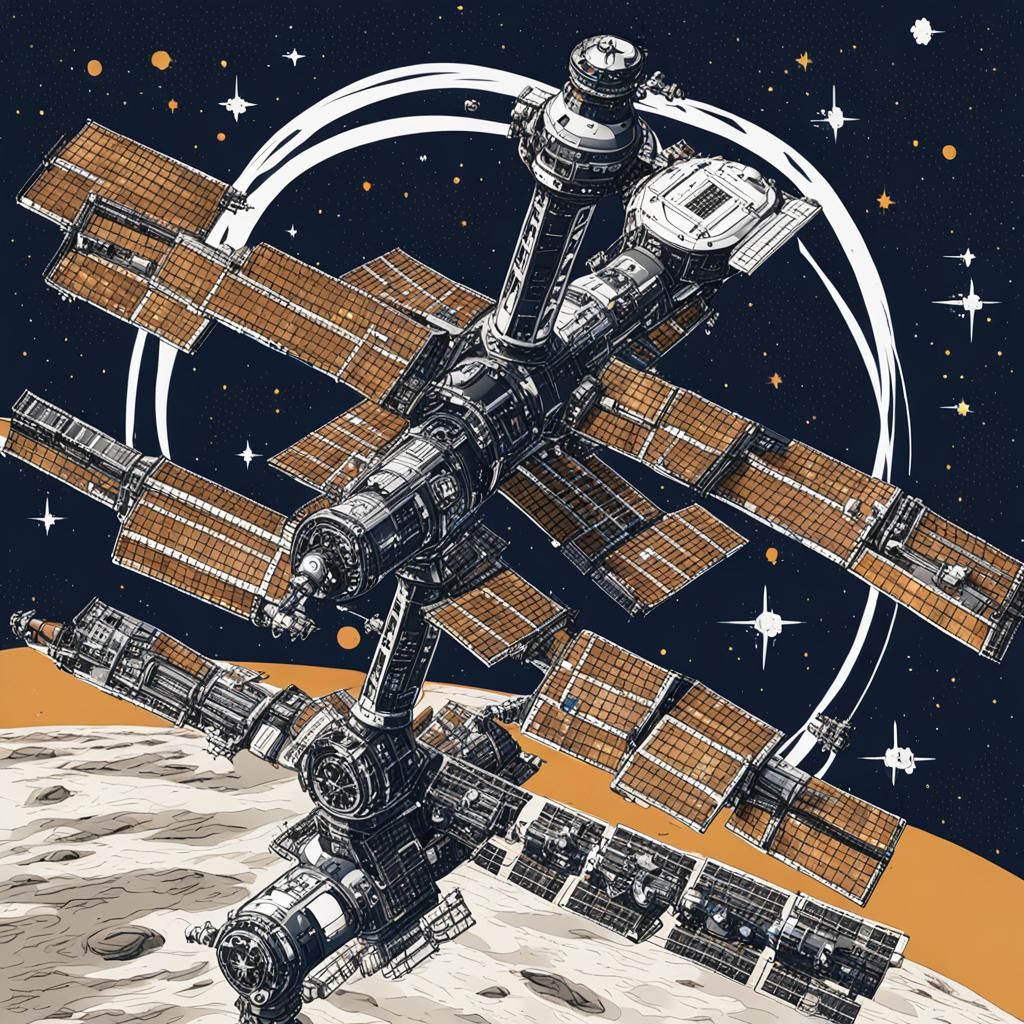 Futuristic Space Station Among the Stars