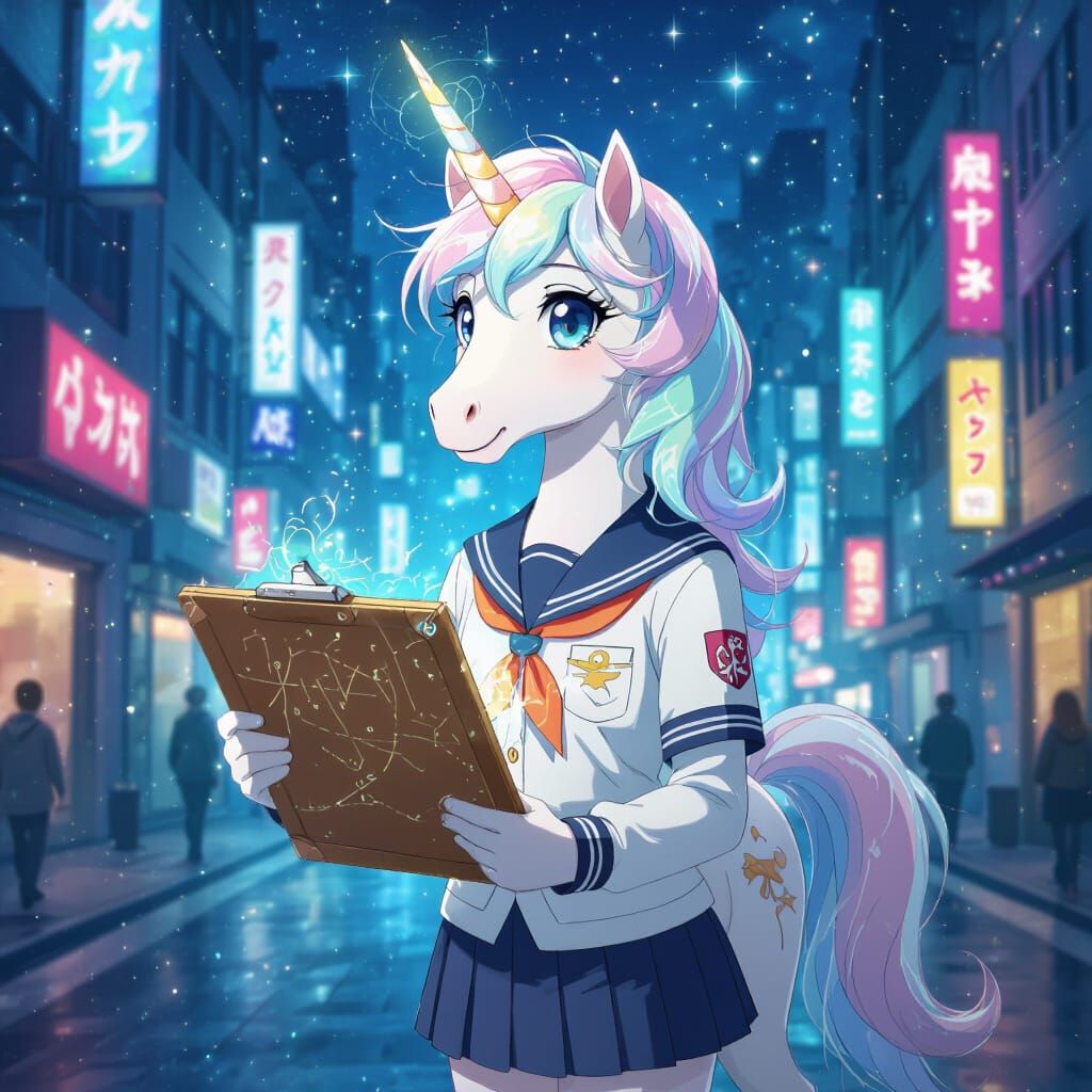 Anime Unicorn Student with Electric Drawing Board