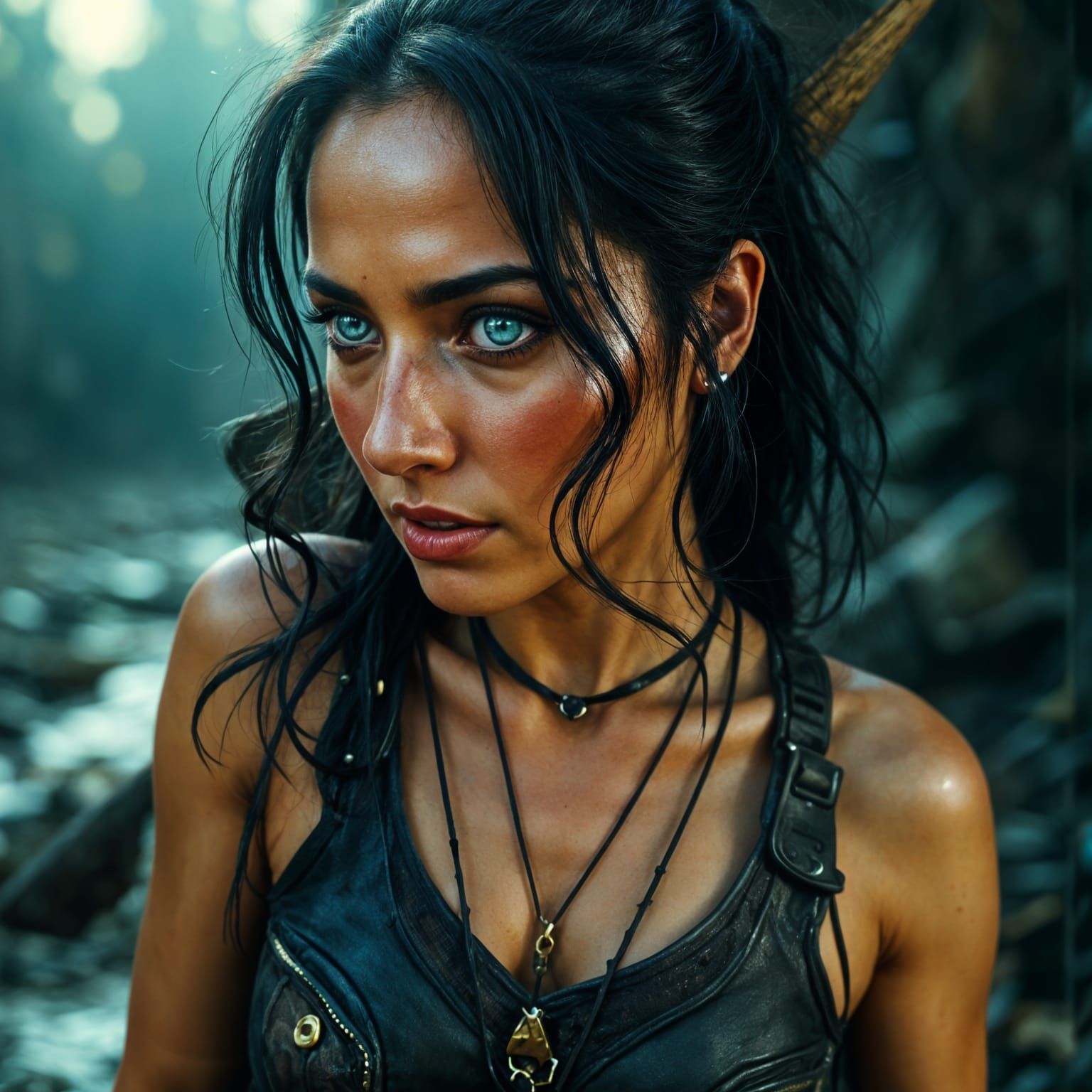 White Walker Fusion: Latina Warrior with Piercing Eyes